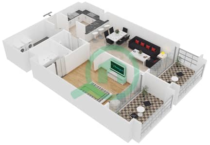 المخططات الطابقية لتصميم النموذج 2 شقة 1 غرفة نوم - حياتي ريزيدنس