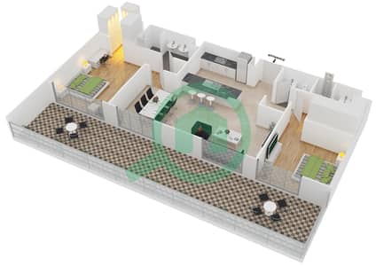 المخططات الطابقية لتصميم النموذج 5 - H شقة 2 غرفة نوم - بلجرافيا 2