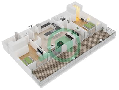 المخططات الطابقية لتصميم النموذج 5-F شقة 2 غرفة نوم - بلجرافيا 2