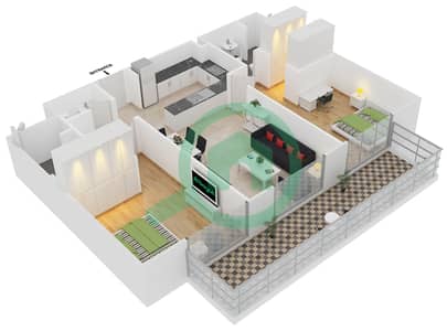 المخططات الطابقية لتصميم النموذج 2-AA شقة 2 غرفة نوم - بلجرافيا 2