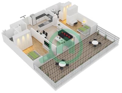المخططات الطابقية لتصميم النموذج 2-A شقة 2 غرفة نوم - بلجرافيا 2