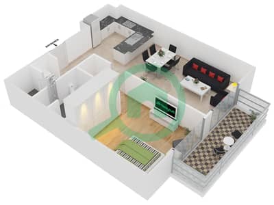 المخططات الطابقية لتصميم النموذج 6 شقة 1 غرفة نوم - بلجرافيا 2