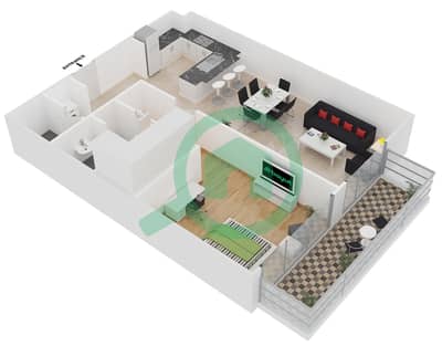 المخططات الطابقية لتصميم النموذج 5A شقة 1 غرفة نوم - بلجرافيا 2