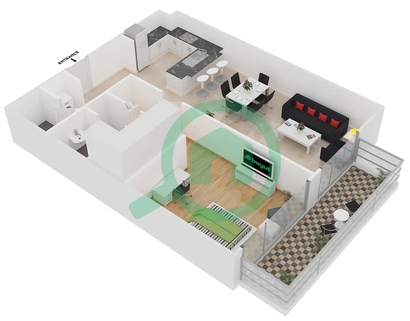 المخططات الطابقية لتصميم النموذج 5A شقة 1 غرفة نوم - بلجرافيا 2 image3D