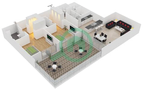 المخططات الطابقية لتصميم النموذج 3 شقة 2 غرفة نوم - بلجرافيا 2