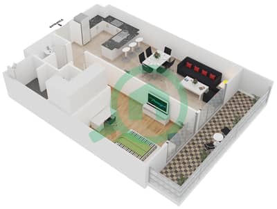 المخططات الطابقية لتصميم النموذج 2H شقة 1 غرفة نوم - بلجرافيا 2