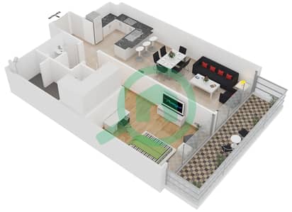 المخططات الطابقية لتصميم النموذج 2A شقة 1 غرفة نوم - بلجرافيا 2