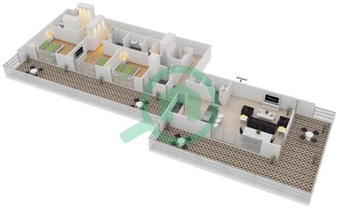 المخططات الطابقية لتصميم النموذج 2 شقة 3 غرف نوم - بلجرافيا 2