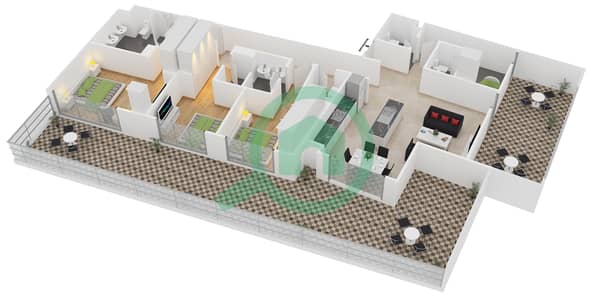 المخططات الطابقية لتصميم النموذج 1 شقة 3 غرف نوم - بلجرافيا 2