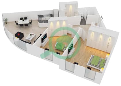 المخططات الطابقية لتصميم النموذج 24 شقة 2 غرفة نوم - دايموند فيوز 4