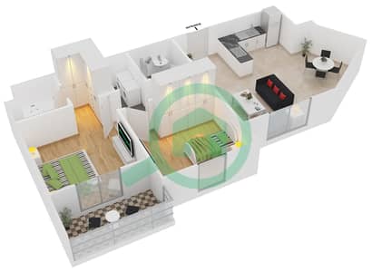 المخططات الطابقية لتصميم النموذج 14 شقة 2 غرفة نوم - دايموند فيوز 4