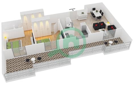 المخططات الطابقية لتصميم النموذج 2 شقة 2 غرفة نوم - دايموند فيوز 4