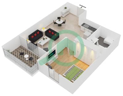 المخططات الطابقية لتصميم النموذج 22 شقة 1 غرفة نوم - دايموند فيوز 4