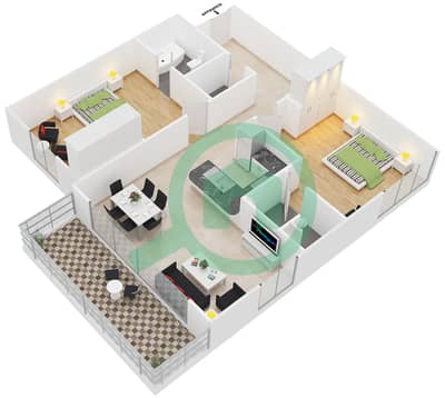 Dezire Residences - 2 Bed Apartments Type 1 Floor plan