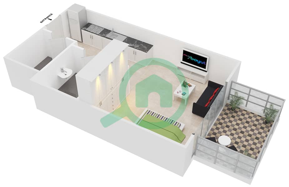 Knightsbridge Court - Studio Apartment Unit T-12 Floor plan image3D