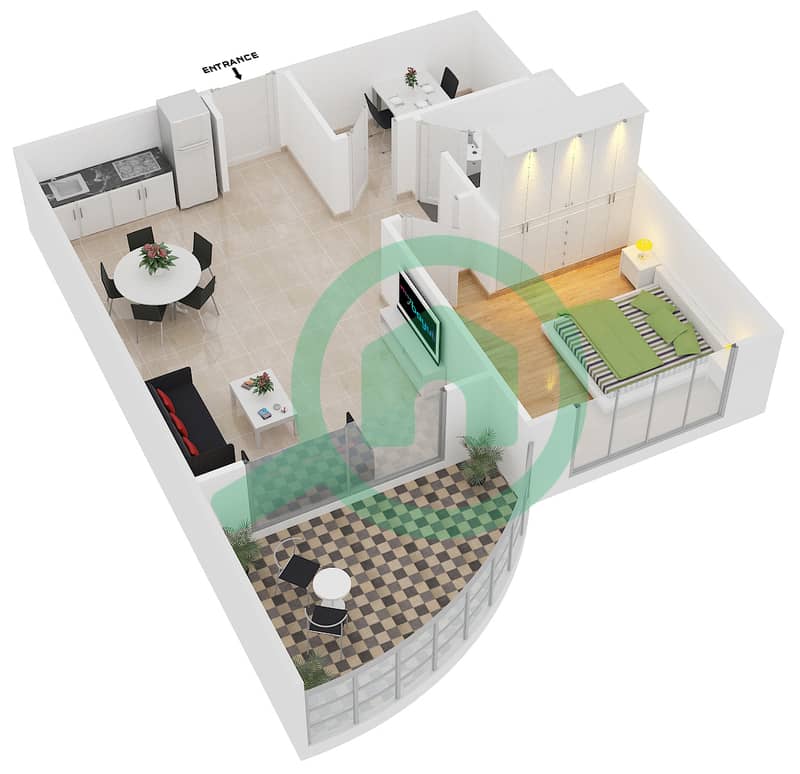 Knightsbridge Court - 1 Bedroom Apartment Unit T-26 Floor plan image3D