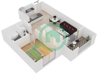 المخططات الطابقية لتصميم النموذج D06 شقة 1 غرفة نوم - دايموند فيوز 1