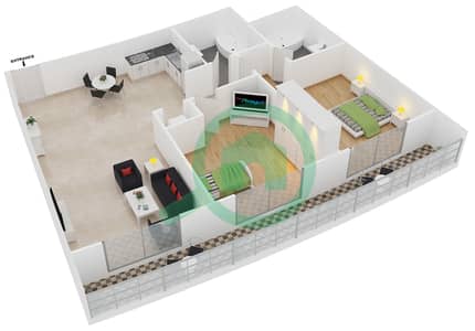 المخططات الطابقية لتصميم النموذج 11 شقة 2 غرفة نوم - دايموند فيوز 2