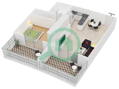 المخططات الطابقية لتصميم النموذج 14 شقة 1 غرفة نوم - دايموند فيوز 2