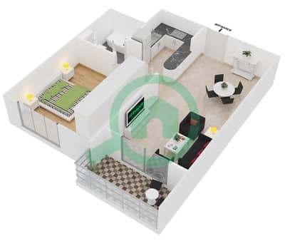 المخططات الطابقية لتصميم النموذج 2 شقة 1 غرفة نوم - دايموند فيوز 2