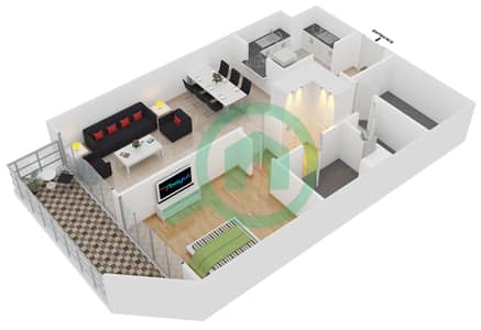 Laya Residences - 1 Bed Apartments Unit 408 Floor plan