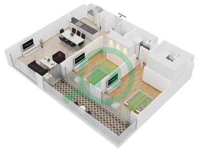 المخططات الطابقية لتصميم النموذج A شقة 2 غرفة نوم - فورتوناتو
