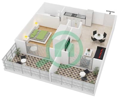 المخططات الطابقية لتصميم النموذج 17 شقة 1 غرفة نوم - دايموند فيوز 3