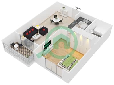المخططات الطابقية لتصميم النموذج 5 شقة 1 غرفة نوم - دايموند فيوز 3