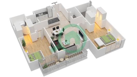 المخططات الطابقية لتصميم الوحدة 1109,1110,1210,1211 شقة 2 غرفة نوم - هارتلاند غرينز