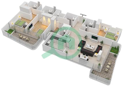 المخططات الطابقية لتصميم النموذج B شقة 3 غرف نوم - جيميني سبليندور