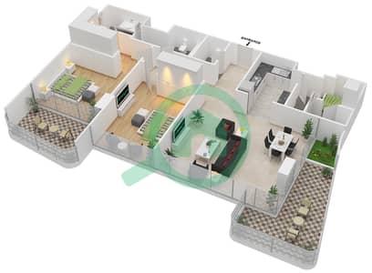 المخططات الطابقية لتصميم النموذج F شقة 2 غرفة نوم - جيميني سبليندور