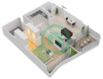 المخططات الطابقية لتصميم النموذج D شقة 1 غرفة نوم - جيميني سبليندور