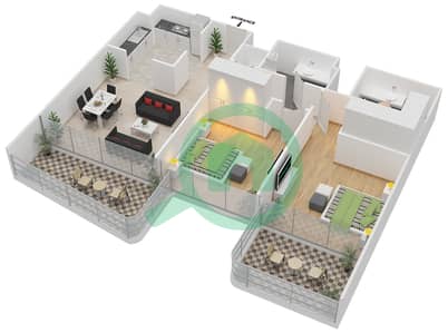 المخططات الطابقية لتصميم النموذج D شقة 2 غرفة نوم - جيميني سبليندور