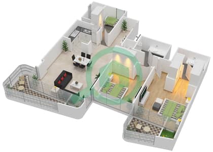 المخططات الطابقية لتصميم النموذج C شقة 2 غرفة نوم - جيميني سبليندور
