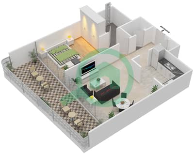 المخططات الطابقية لتصميم النموذج B شقة 1 غرفة نوم - جيميني سبليندور