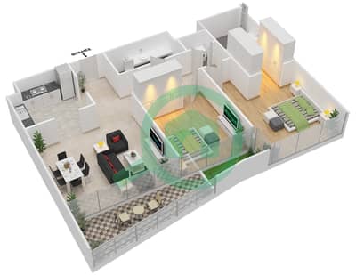 المخططات الطابقية لتصميم النموذج B شقة 2 غرفة نوم - جيميني سبليندور