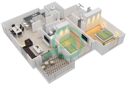 المخططات الطابقية لتصميم النموذج 1 شقة 2 غرفة نوم - ويلتون تيراسز 1