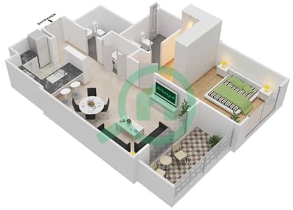 المخططات الطابقية لتصميم النموذج 1 شقة 1 غرفة نوم - ويلتون تيراسز 1