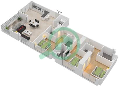 المخططات الطابقية لتصميم النموذج A2 شقة 3 غرف نوم - جرنلاند ريزيدنس