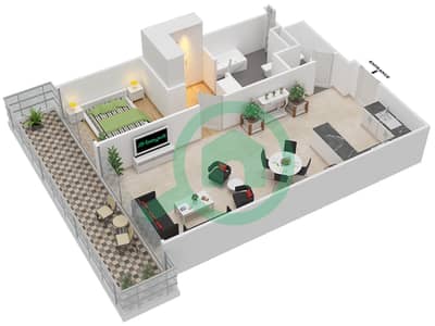 المخططات الطابقية لتصميم النموذج A شقة 1 غرفة نوم - جرنلاند ريزيدنس