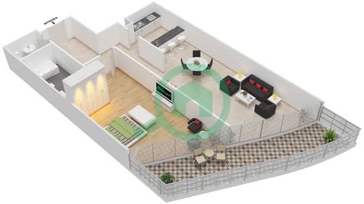 المخططات الطابقية لتصميم النموذج F شقة 1 غرفة نوم - الملتقى افينيو