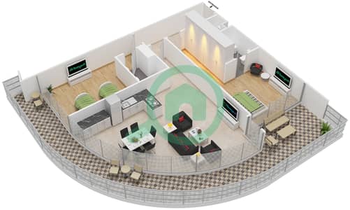 المخططات الطابقية لتصميم النموذج J شقة 2 غرفة نوم - الملتقى افينيو