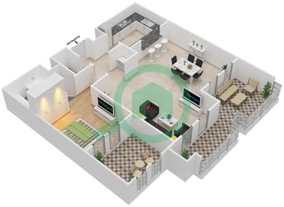 Shorooq Mirdif - 1 Bedroom Apartment Type B Floor plan