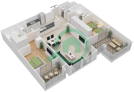 Ghoroob Mirdif - 2 Bedroom Apartment Type 2 Floor plan