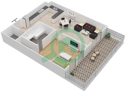 المخططات الطابقية لتصميم النموذج A شقة 1 غرفة نوم - مارلو هاوس ١