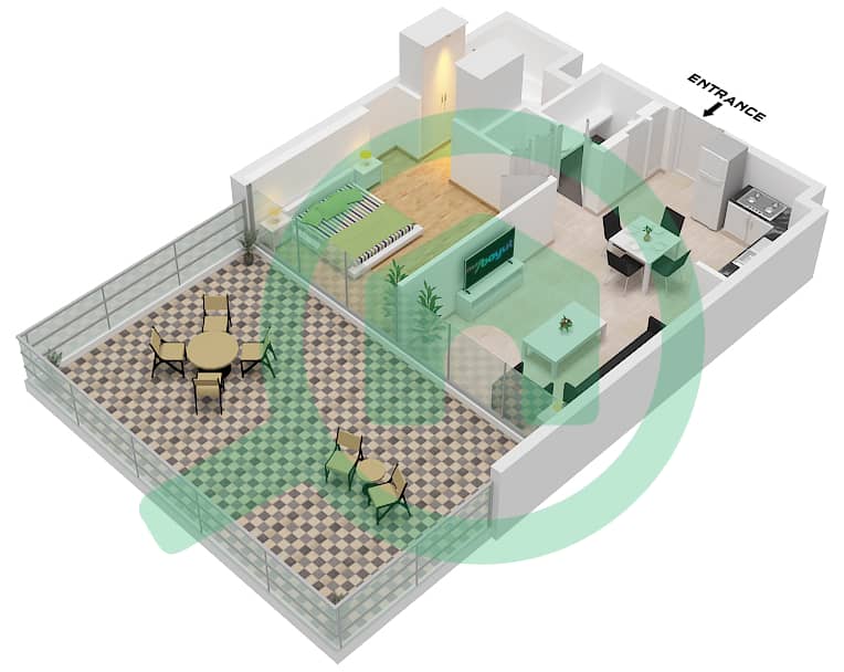 المخططات الطابقية لتصميم النموذج 1 FLOOR 1 شقة 1 غرفة نوم - بارك أفينيو 3 (عزيزي جرينفيلد) Type1 Floor 1 interactive3D