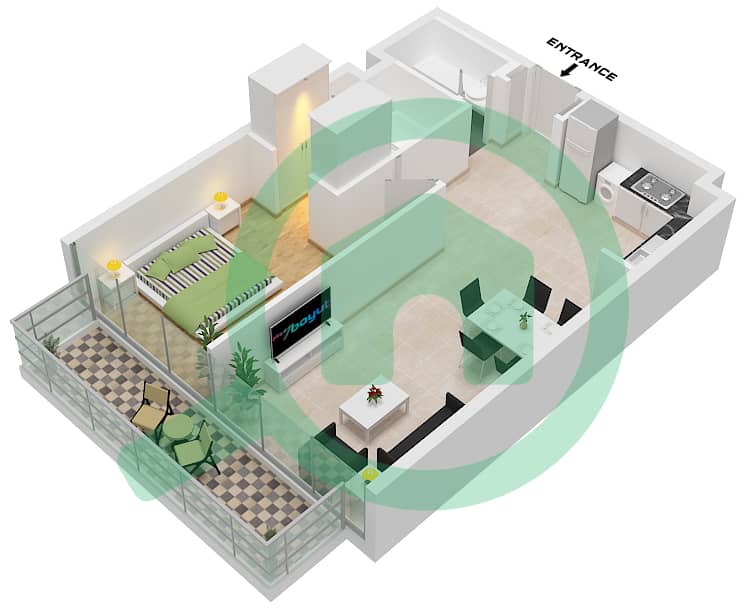 المخططات الطابقية لتصميم النموذج 2A FLOOR 2-6 شقة 1 غرفة نوم - بارك أفينيو 3 (عزيزي جرينفيلد) Type 2A Floor 2-6 interactive3D
