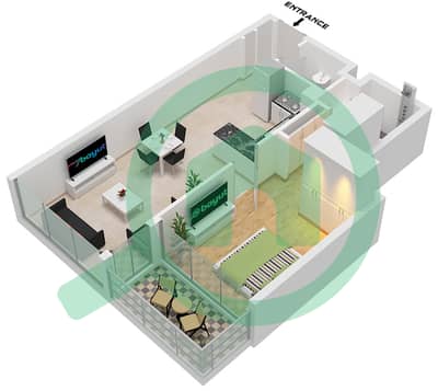 المخططات الطابقية لتصميم النموذج 3 FLOOR 1-5 شقة 1 غرفة نوم - بارك أفينيو 3 (عزيزي جرينفيلد)