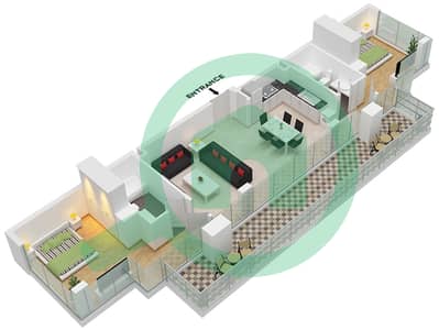 المخططات الطابقية لتصميم النموذج 3 FLOOR 6 شقة 2 غرفة نوم - بارك أفينيو 3 (عزيزي جرينفيلد)