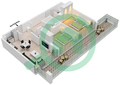 المخططات الطابقية لتصميم النموذج 2 FLOOR 1 شقة 2 غرفة نوم - بارك أفينيو 3 (عزيزي جرينفيلد)